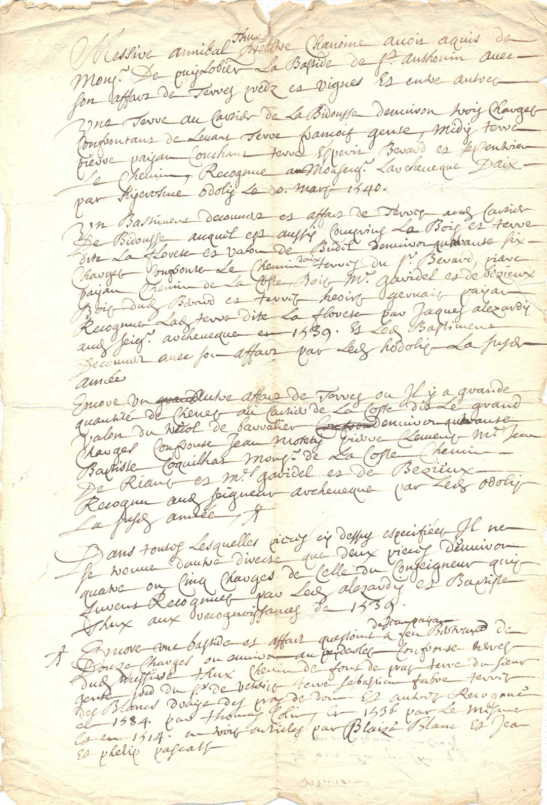 Document d'archives attestant de l'acquisition du Domaine Saint-Antonin par Annibal Thus auprès de Martin de Puyloubier ©Domaine Saint-Antonin